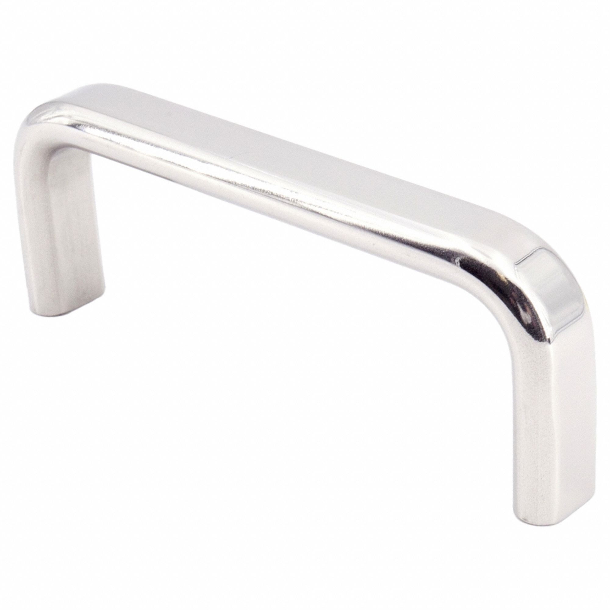 Pull Handle: Threaded Holes, Stainless Steel, Silver, 3.94 in Mounting Hole Center to Center