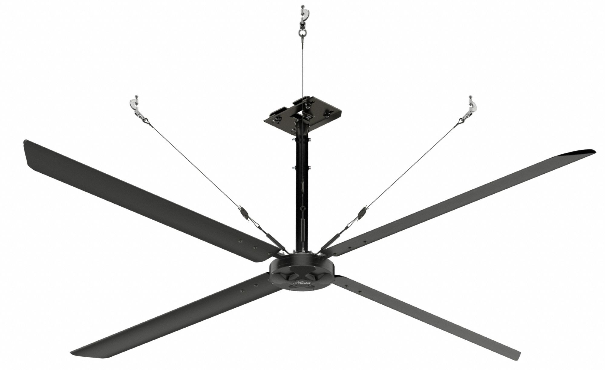HUNTER INDUSTRIAL Ceiling Fan: 86,673 cfm Airflow, 14 ft Blade Dia, Variable Speeds, 240V AC, Silver (MPN E14-21P-IP-MD). Key specifications — Voltage: 240V AC; Light Kit: No; Series: ECO; Number of Speeds: Variable; Phase: Single; Current: 6.5 A; Brand: HUNTER INDUSTRIAL.