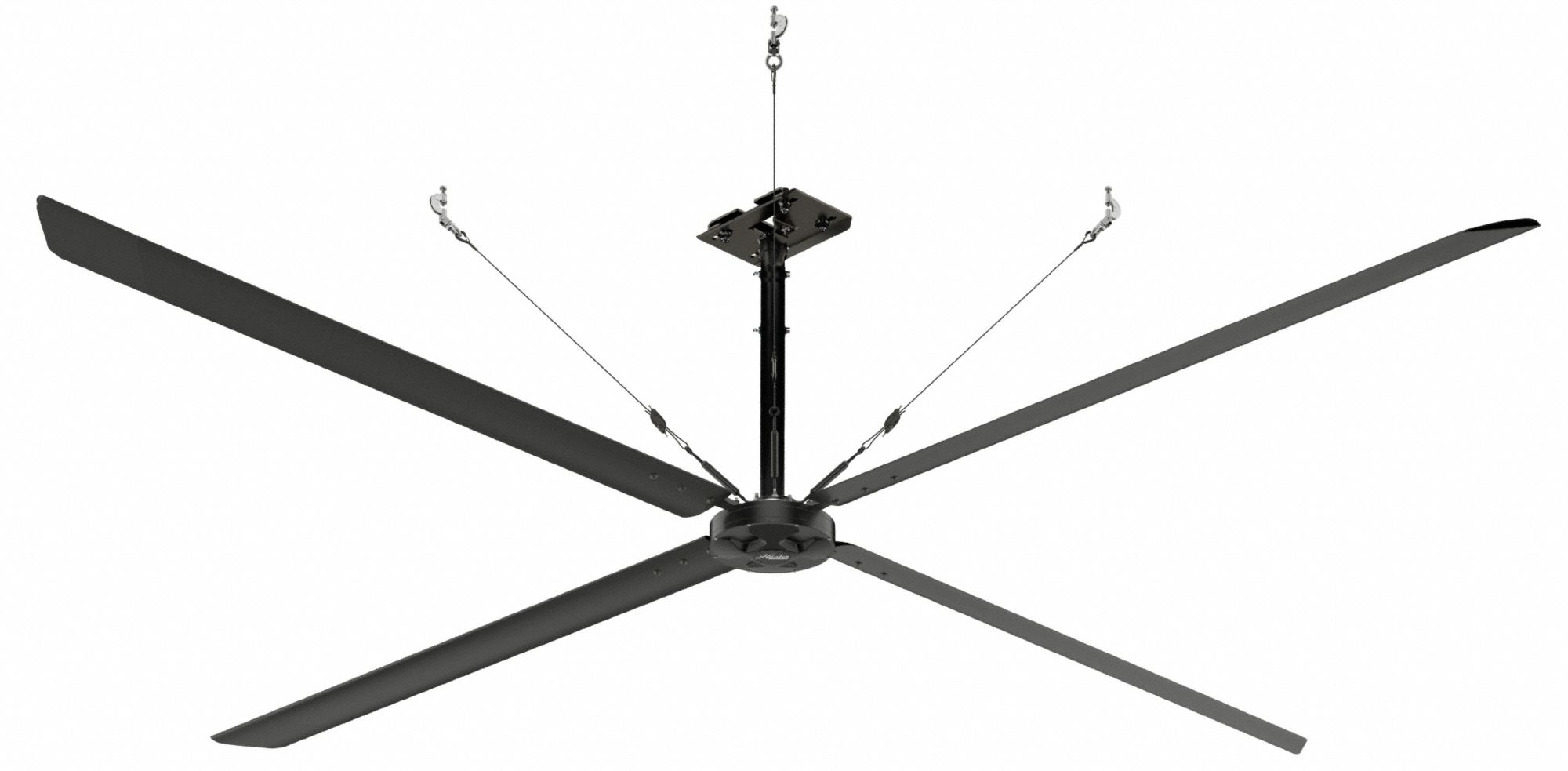 HUNTER INDUSTRIAL Ceiling Fan: 111,095 cfm Airflow, 16 ft Blade Dia, Variable Speeds, 240V AC, ECO (MPN E16-21I-IP-LG). Key specifications — Voltage: 240V AC; Light Kit: No; Series: ECO; Number of Speeds: Variable; Phase: Single; Current: 6.5 A; Brand: HUNTER INDUSTRIAL.