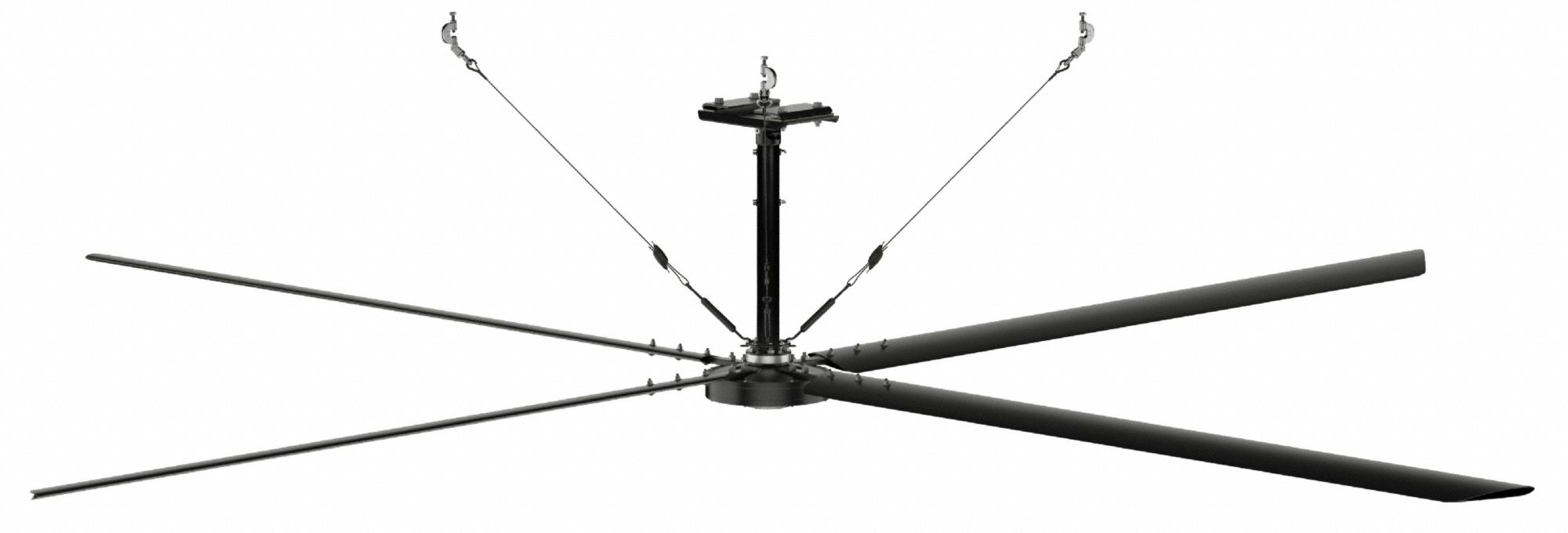HUNTER INDUSTRIAL Ceiling Fan: 148,341 cfm Airflow, 20 ft Blade Dia, Variable Speeds, 240V AC, ECO (MPN E20-21I-IP-MD). Key specifications — Voltage: 240V AC; Light Kit: No; Series: ECO; Number of Speeds: Variable; Phase: Single; Current: 6.5 A; Brand: HUNTER INDUSTRIAL.