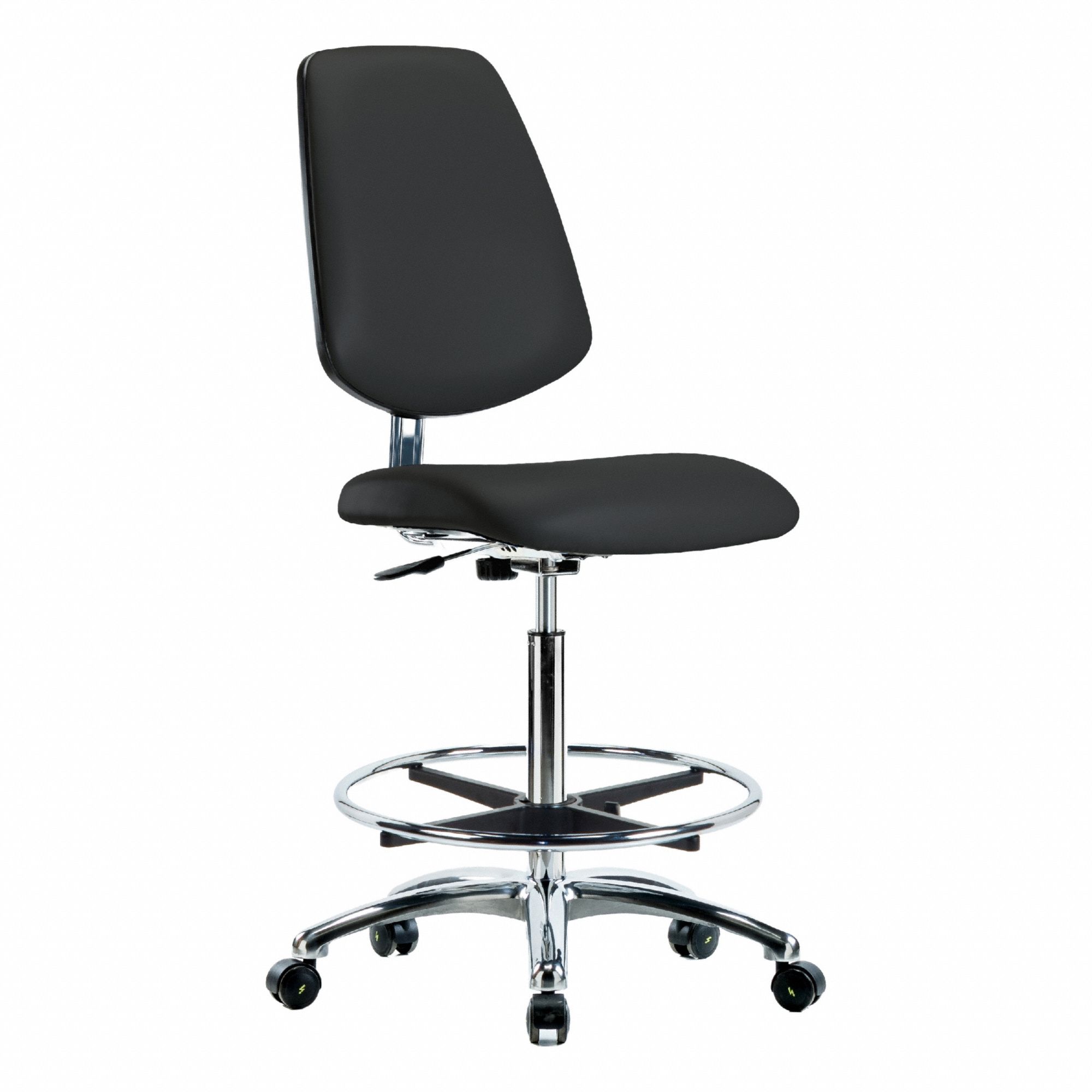 ESD/Cleanroom Task Chair: Vinyl, Armless, Ht Range 25 3/4 in to 35 1/2 in, 18 1/2 in Seat Wd, ISO 4