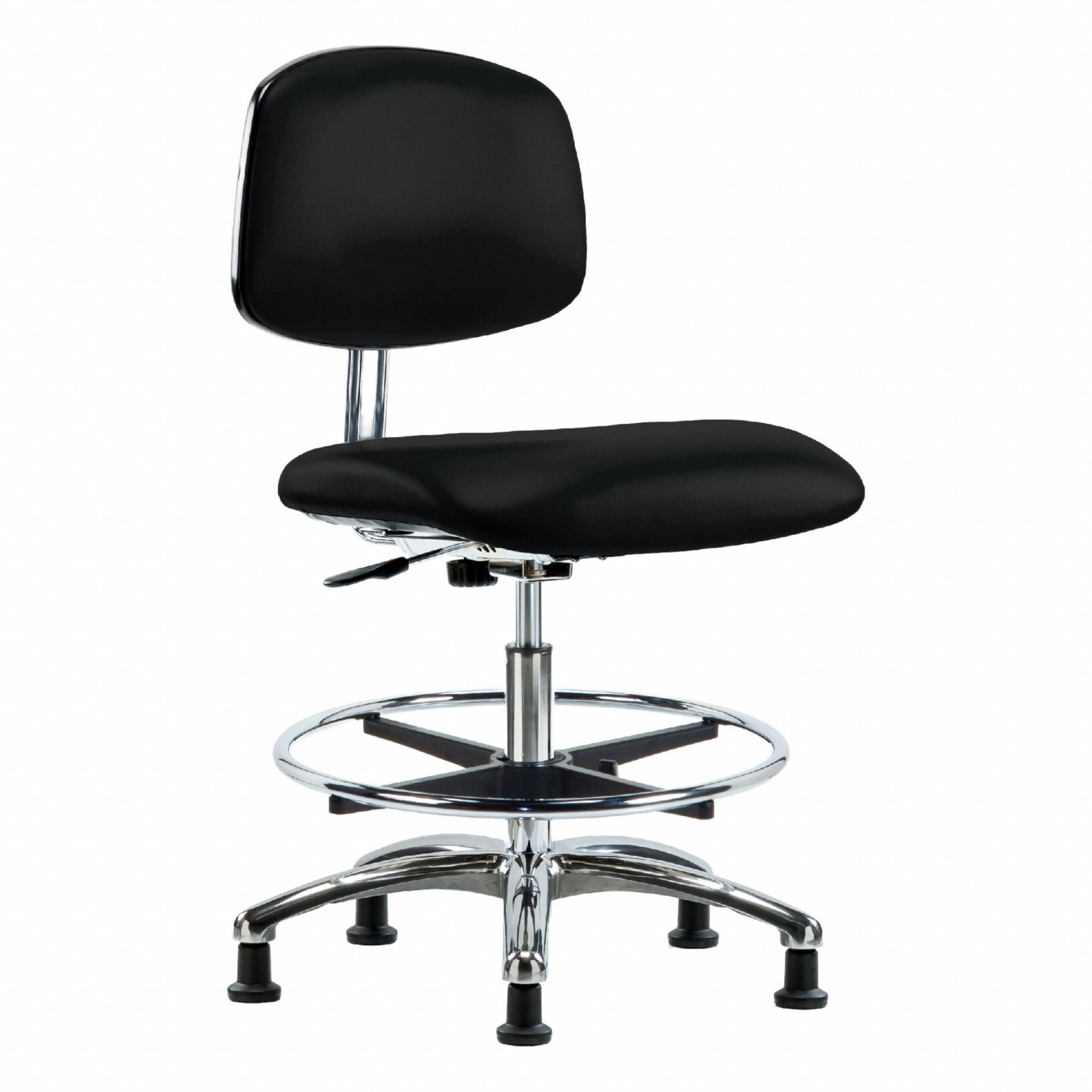 ESD/Cleanroom Task Chair: Vinyl, Armless, Ht Range 21 1/2 in to 29 in, 18 1/2 in Seat Wd, 0 Casters