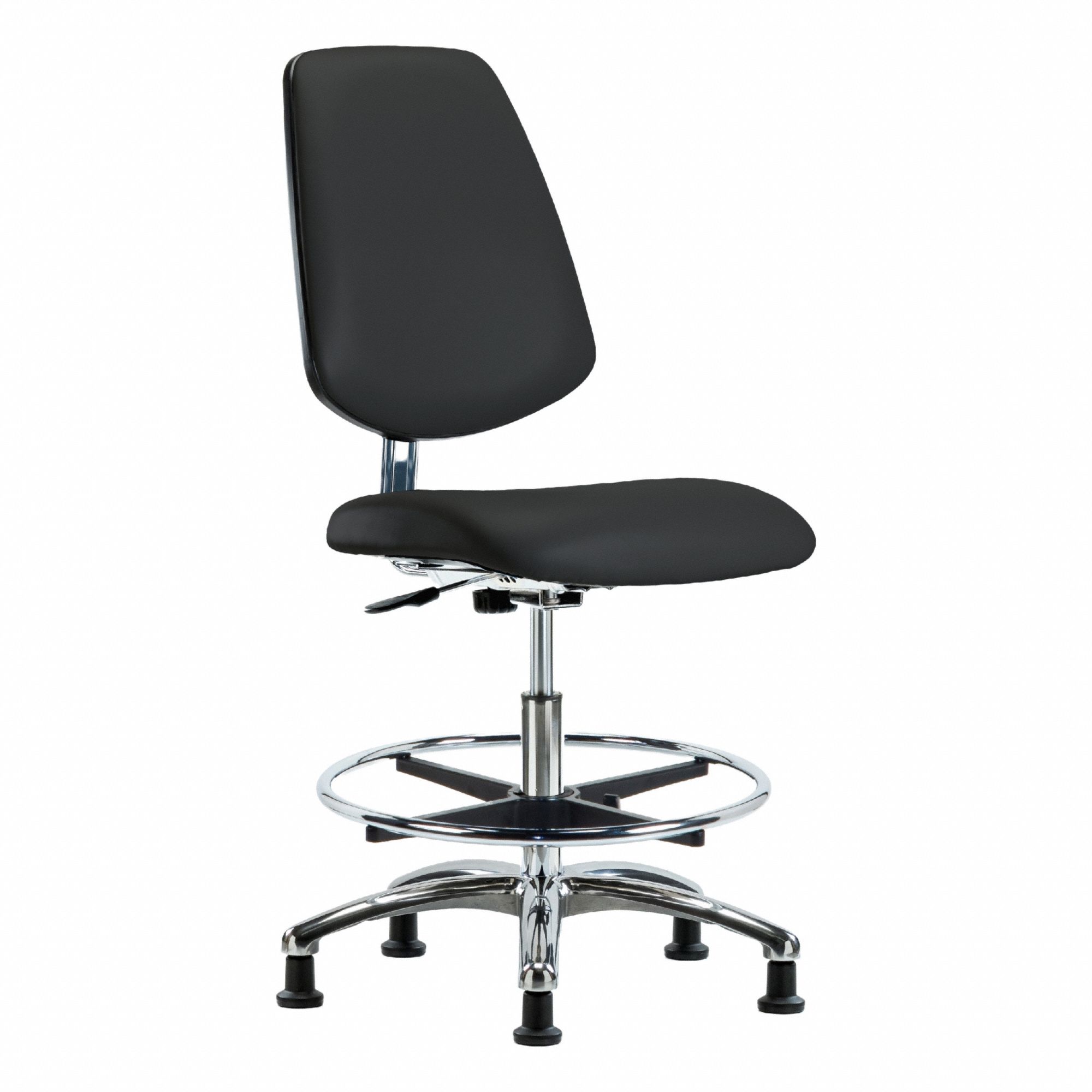 ESD/Cleanroom Task Chair: Vinyl, Armless, Ht Range 21 1/2 in to 29 in, 18 1/2 in Seat Wd, 0 Casters