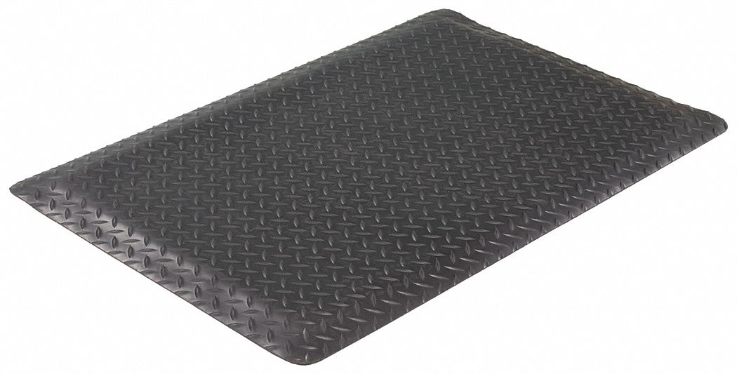 TAPIS ANTIFATIGUE, NON ANTIMICROBIEN, NOIR, ÉPAISSEUR ⅝ PO, MATÉRIAU DE L'ENDOS VINYLE, 75 X 2 PI, CONIQUE, RECTANGLE