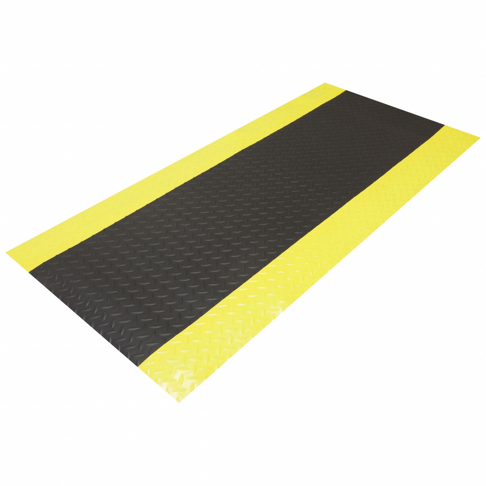 ANTIFATIGUE MAT, RECTANGULAR, TAPER EDGE, DIAMOND PATTERN, BLK/YLW, 10X3FT, 5/8 IN THICK, PVC FOAM