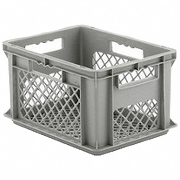 Straight Wall Tote: 5.2 gal, 15 3/4 in x 11 7/8 in x 8 3/4 in, Stacking Capable, Gray