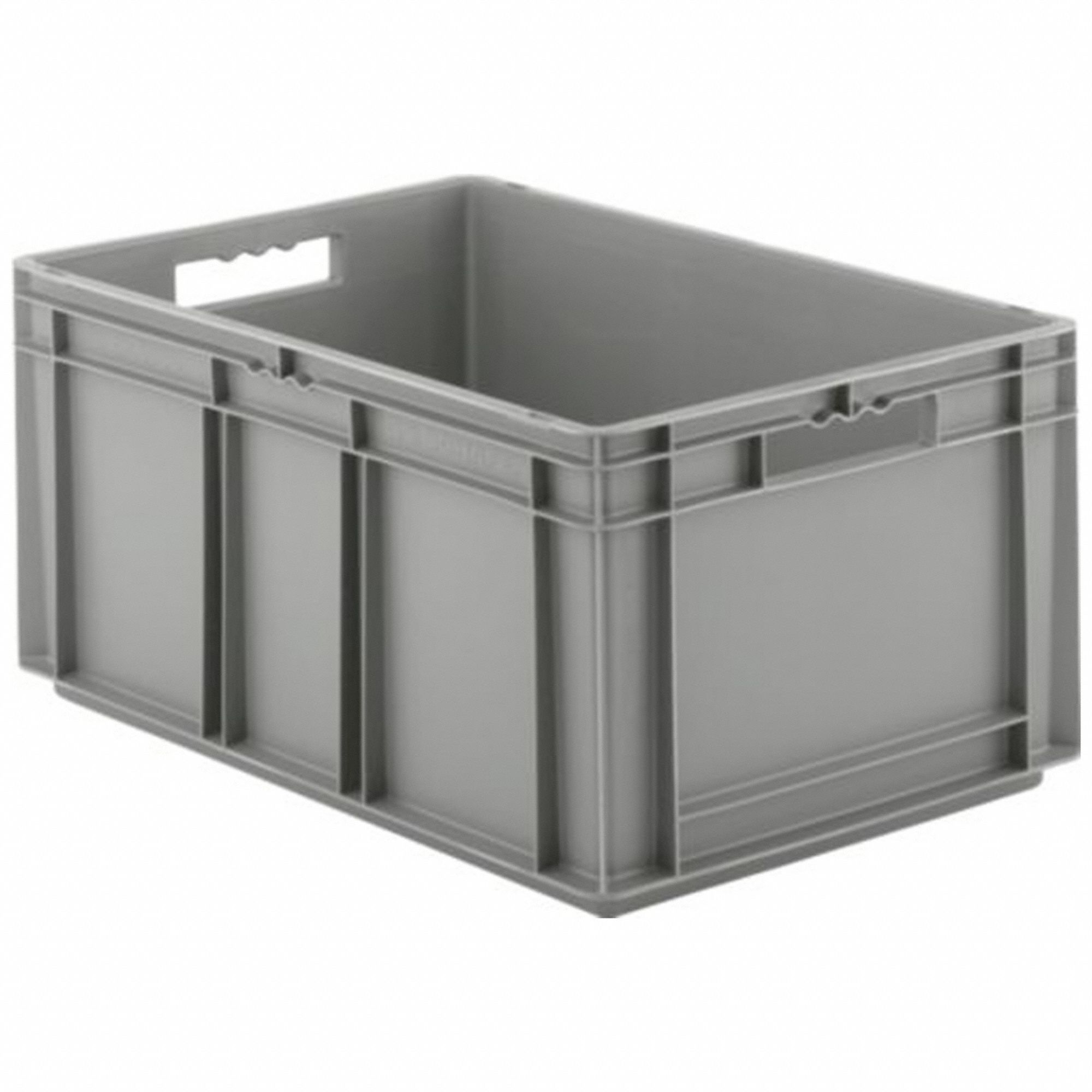 Straight Wall Tote: 16.8 gal, 23 3/4 in x 15 3/4 in x 12 5/8 in, Stacking Capable, Gray