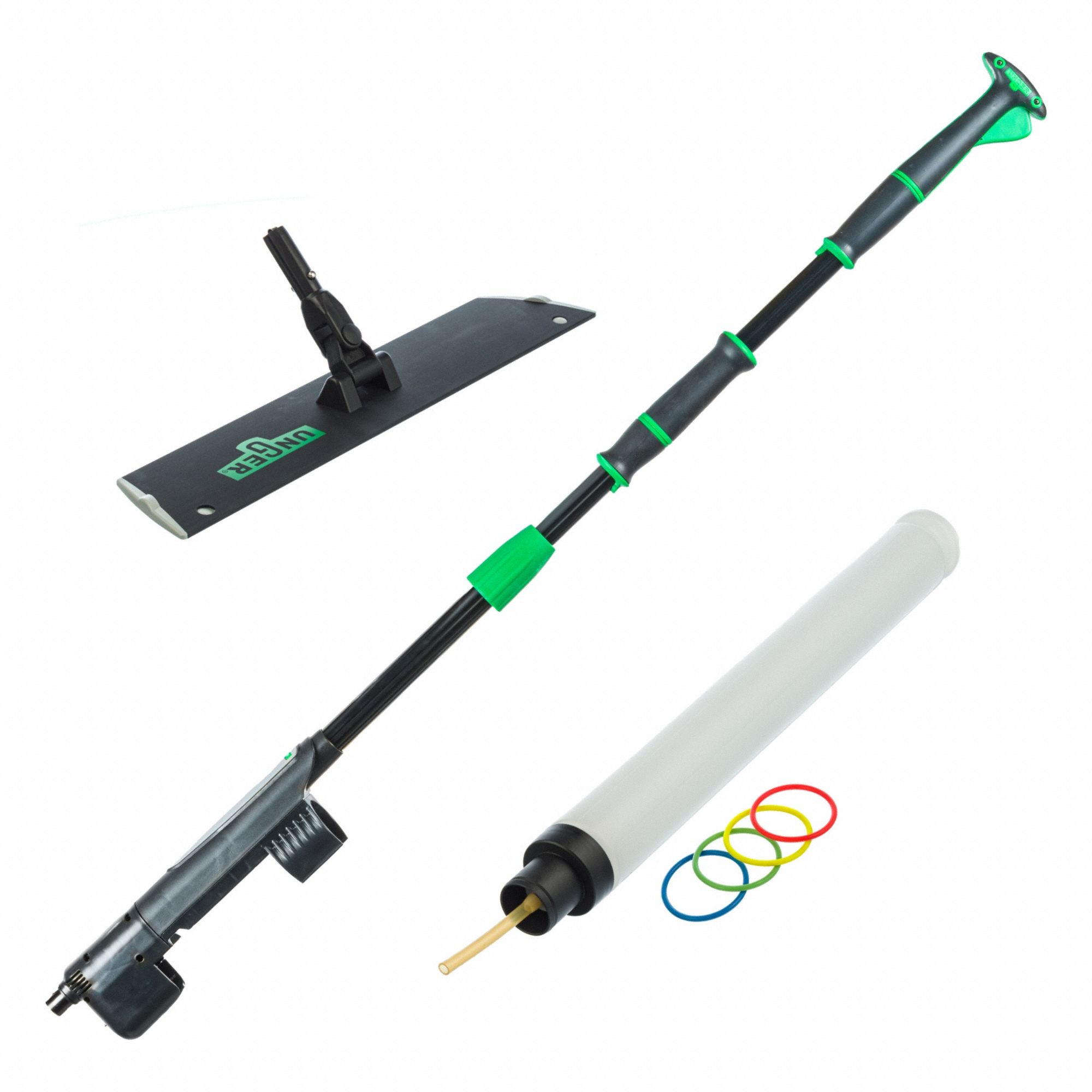 Straight Handle Spray Mop Kit: Hook-and-Loop Connection, 18 in Mop Head Wd, Black/Green