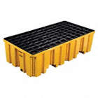 SPILL PALLET, 2 DRUMS, UNCOVERED, HI DENSITY, YELLOW, 26 1/4 X 51 X 13 3/4 IN, POLYETHYLENE