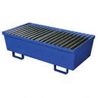 SPILL PALLET, 2 DRUMS, UNCOVERED, 74 GALLON SPILL CAP, BLUE, 27 X 51 1/4 X 13 IN, STEEL