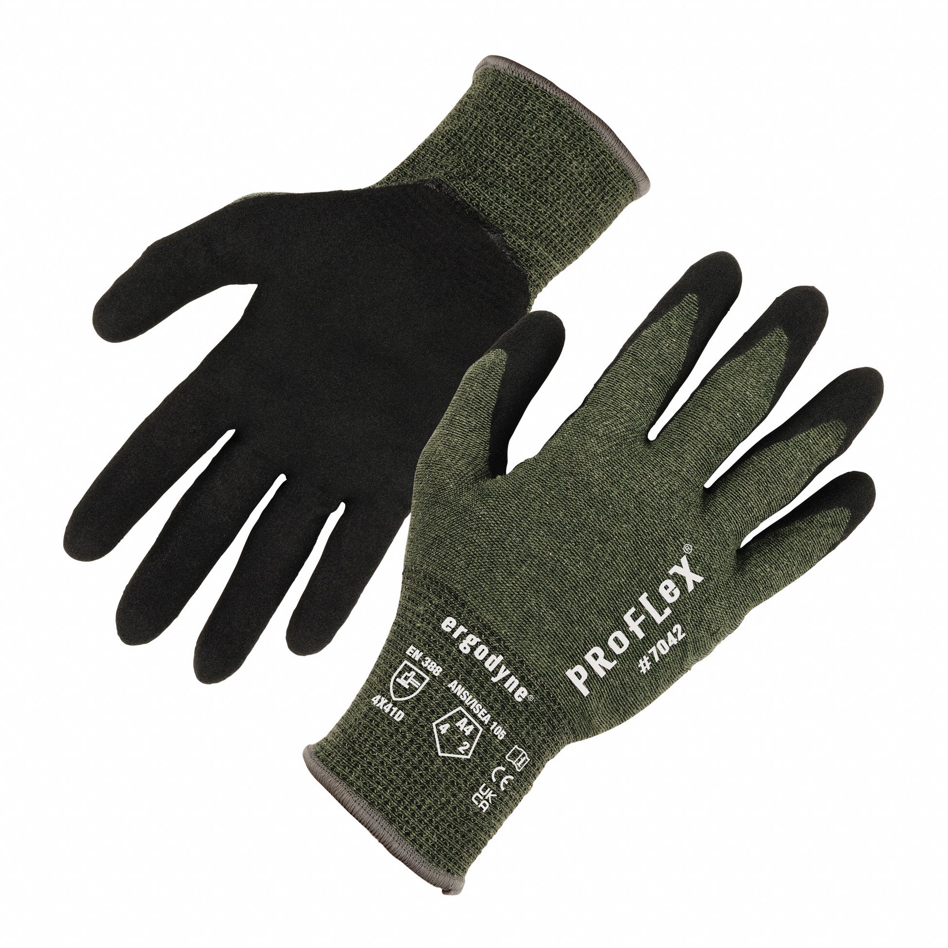 COATED GLOVES, XL, GREEN, 18 GA, KNIT-WRIST CUFF, SANDY TEXTURE, ARAMID FIBRE