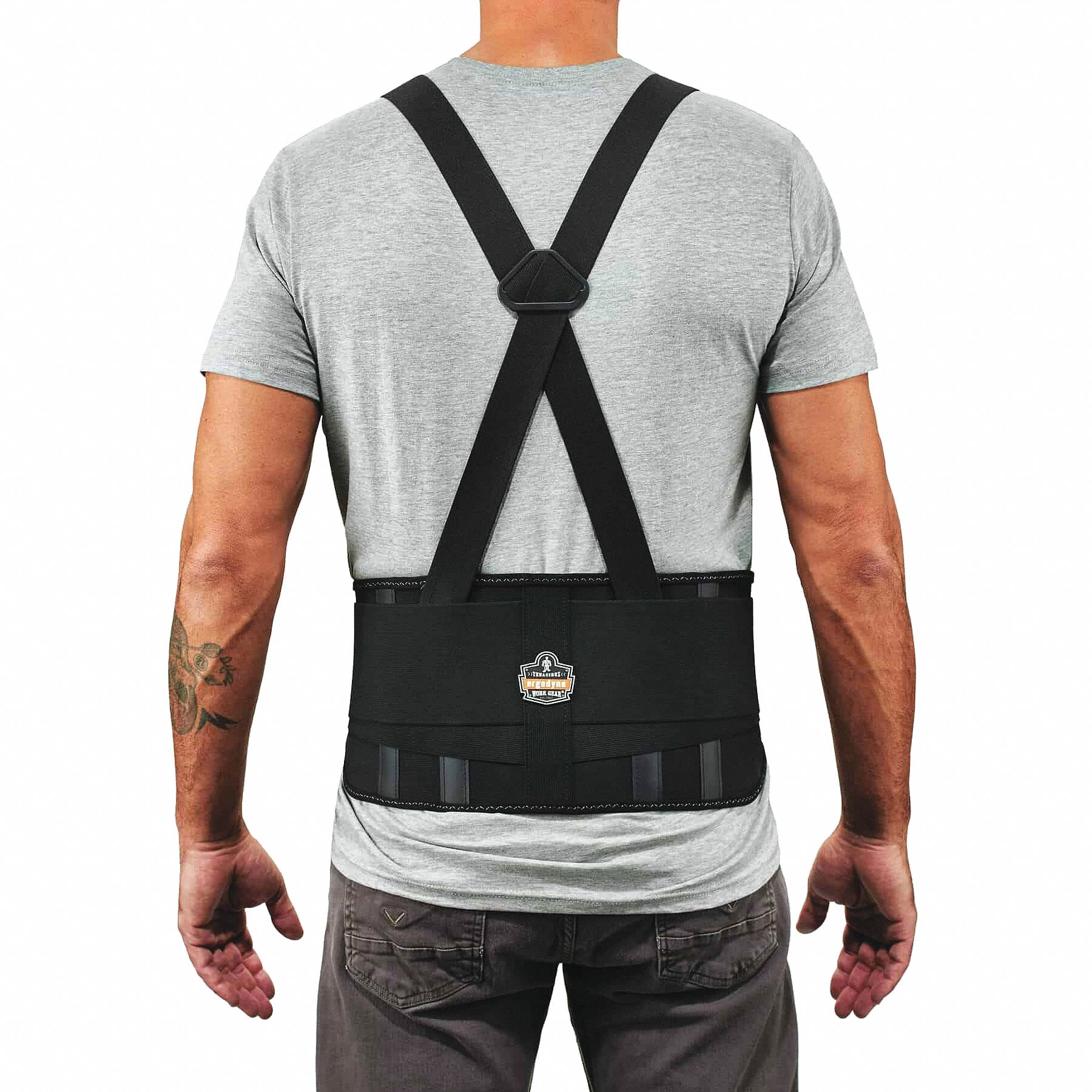 BACK SUPPORT, DETACHABLE SUSPENDERS, HOOK AND LOOP, BLACK, L, 34 TO 38 IN, 7 1/2 IN W, ELASTIC