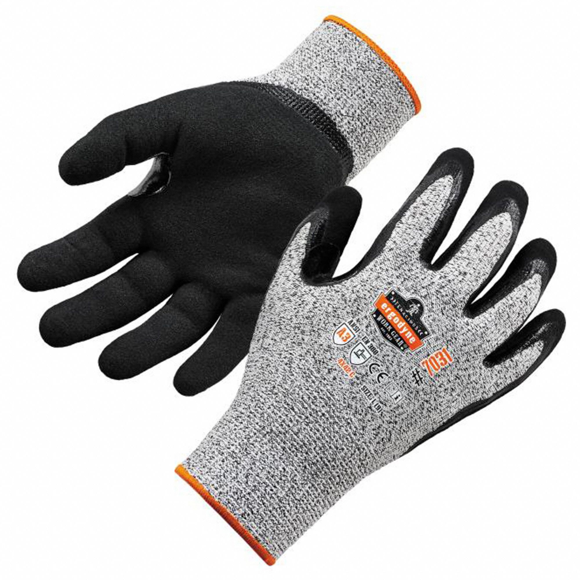 GANTS,ENDUIT,PROFLEX,TRICOT SANS COUTURES,PAUME/DOIGT,FINI SABLÉ,L,GRIS,NITRILE