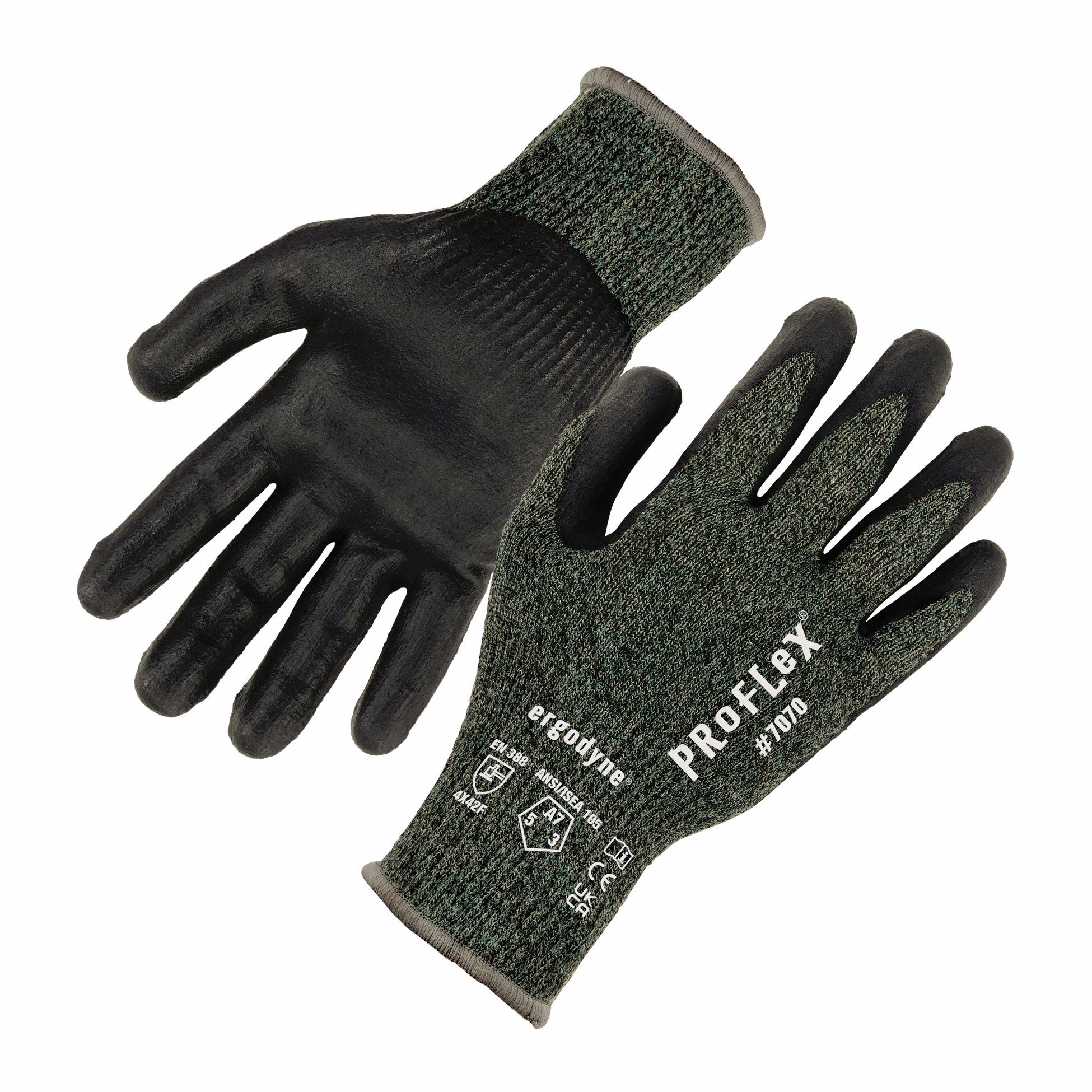 COATED GLOVES, L, GREEN, 13 GA, KNITTED CUFF, ARAMID FIBRE