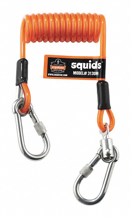 Tool Lanyard: Orange, Carabiner, Stainless Steel, Hand Tools