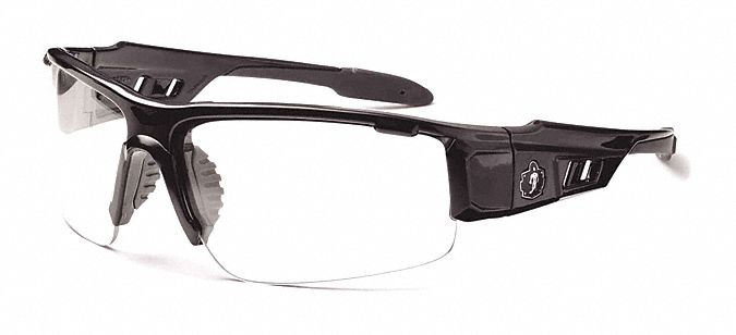LUNETTES DE SÉCURITÉ, DEMI-MONTURE, NYLON/PC, ANTIRAYURES, NOIR/TRNSP, CSA, UV, M, UNISEXE