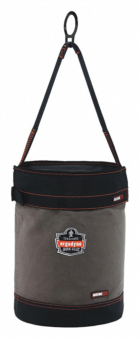 HOIST BUCKET, WITH D-RING/SAFETY TOP, SIZE L, GREY, 12 1/2 X 17 IN, CANVAS