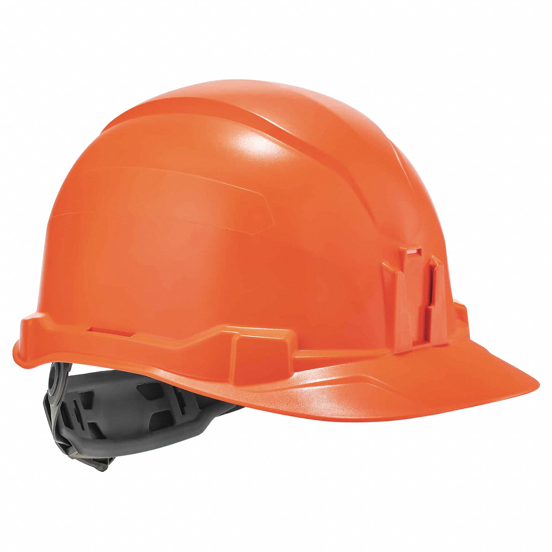 HARD HAT, FRONT BRIM, RATCHET, REVERSE DONNING, CSA CLASS E/TYPE 1, ORANGE, SIZE 6 1/2 TO 8, ABS