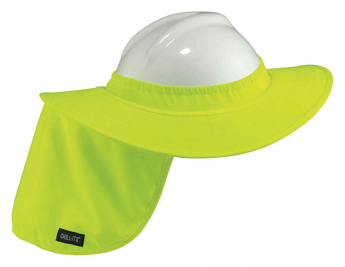 CASQUE SÉCURITÉ BORD INTÉGRAL AVEC CACHE-COU, POLYESTER, LIME, UNIVERSEL, 6 PAQUETS