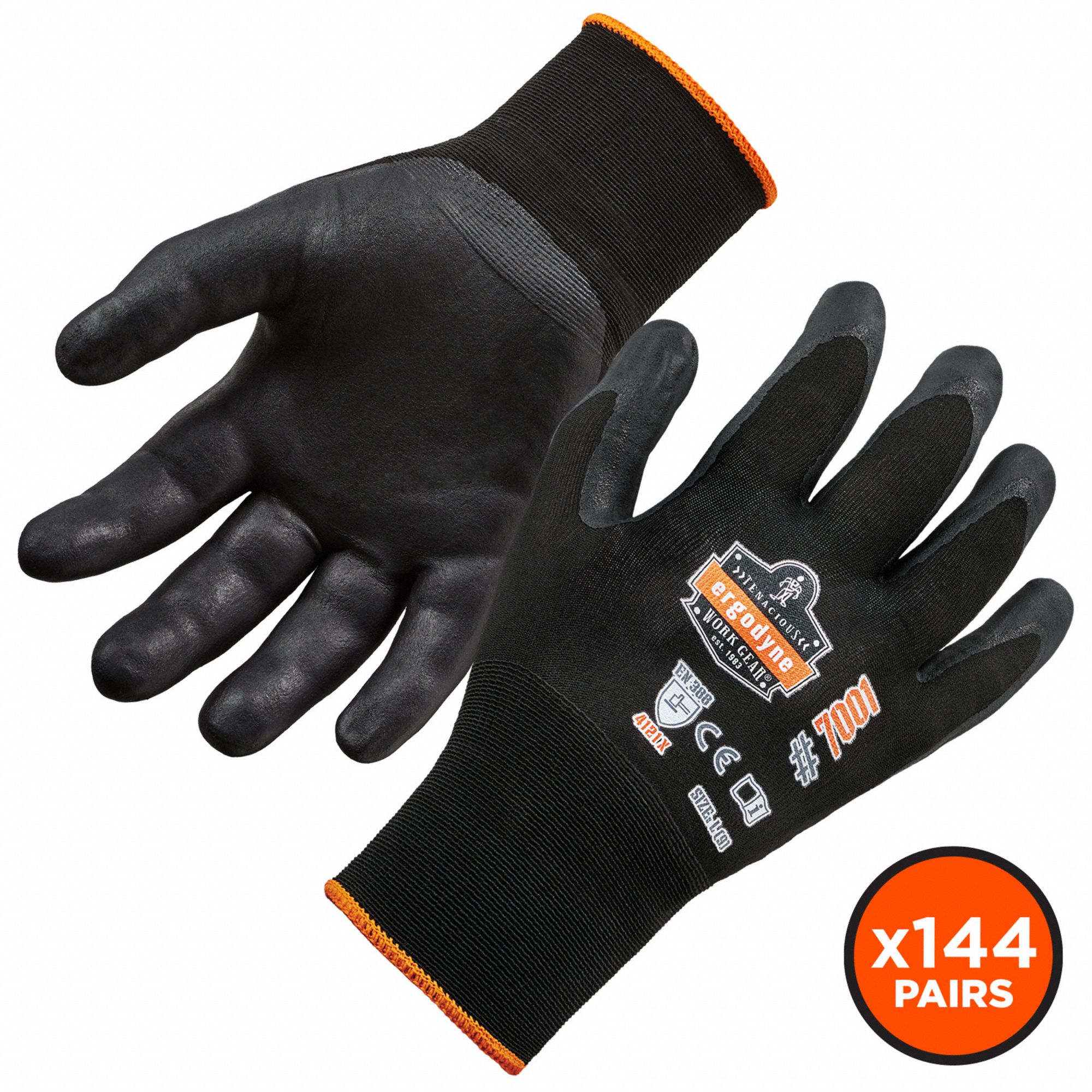 PROFLEX 7001 GANTS ENDUITS, NOIR, TP/6, NYLON/SPANDEX, ANSI/ISEA ABRASION 3/PERFORATION 2, NITRILE