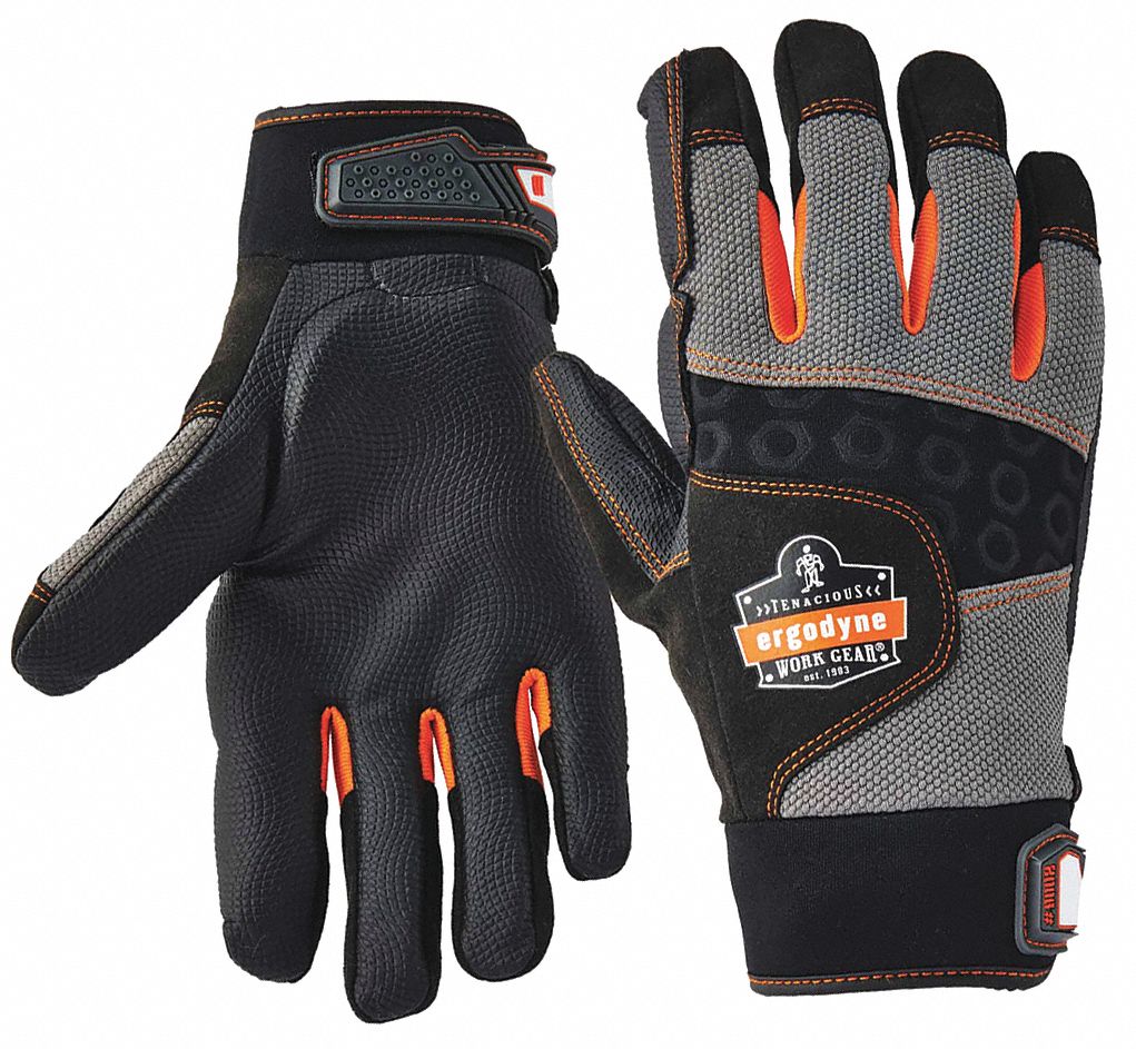 ANTI-VIBRATION GLOVES, GRIP PALM, HOOK/LOOP, SZ M/8, BLACK, NYLON/POLY/SPANDEX/AVC/NEOPRENE, PR
