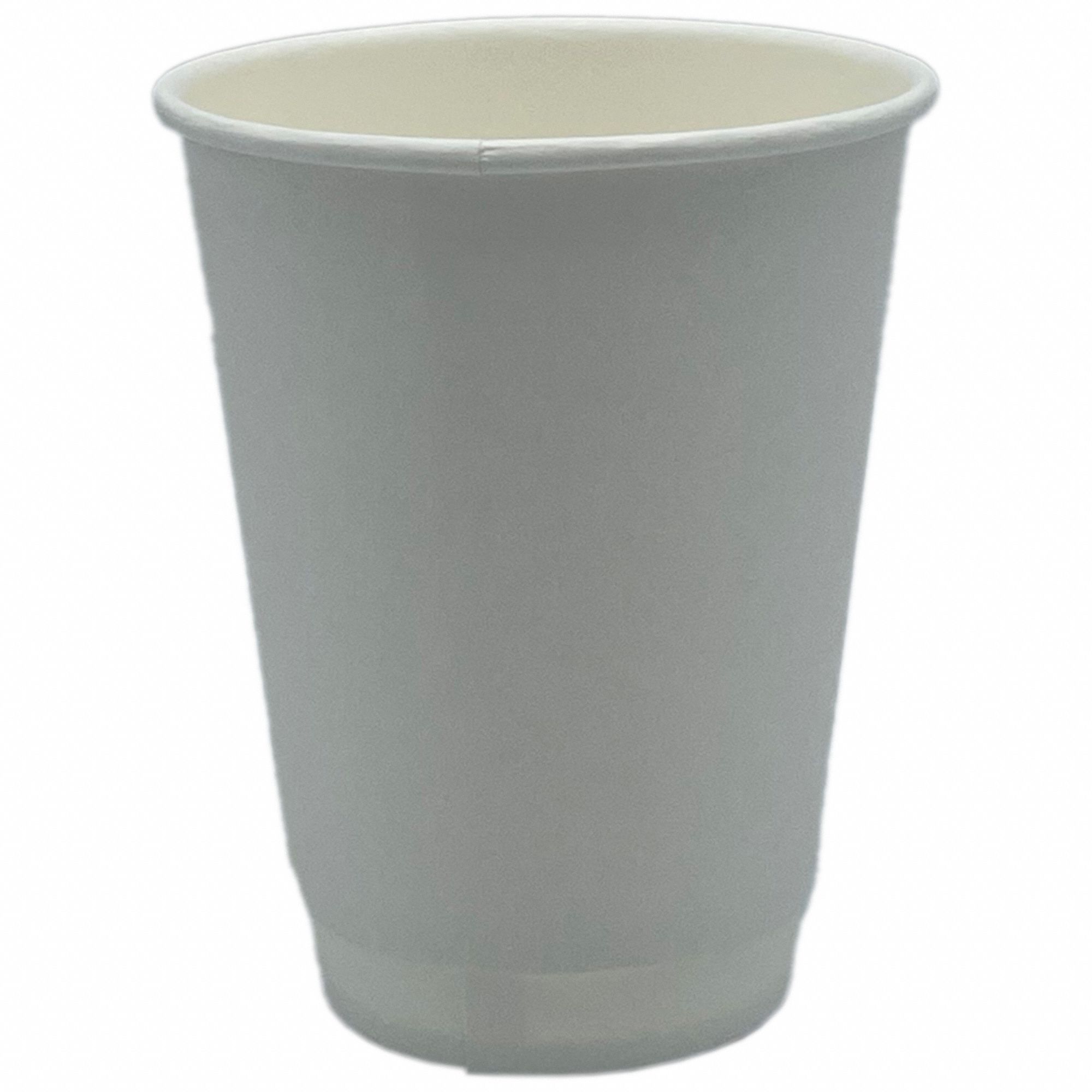 Disposable Hot Cup: 12 oz Capacity, White, Paper, Unwrapped, Patternless, 500 PK