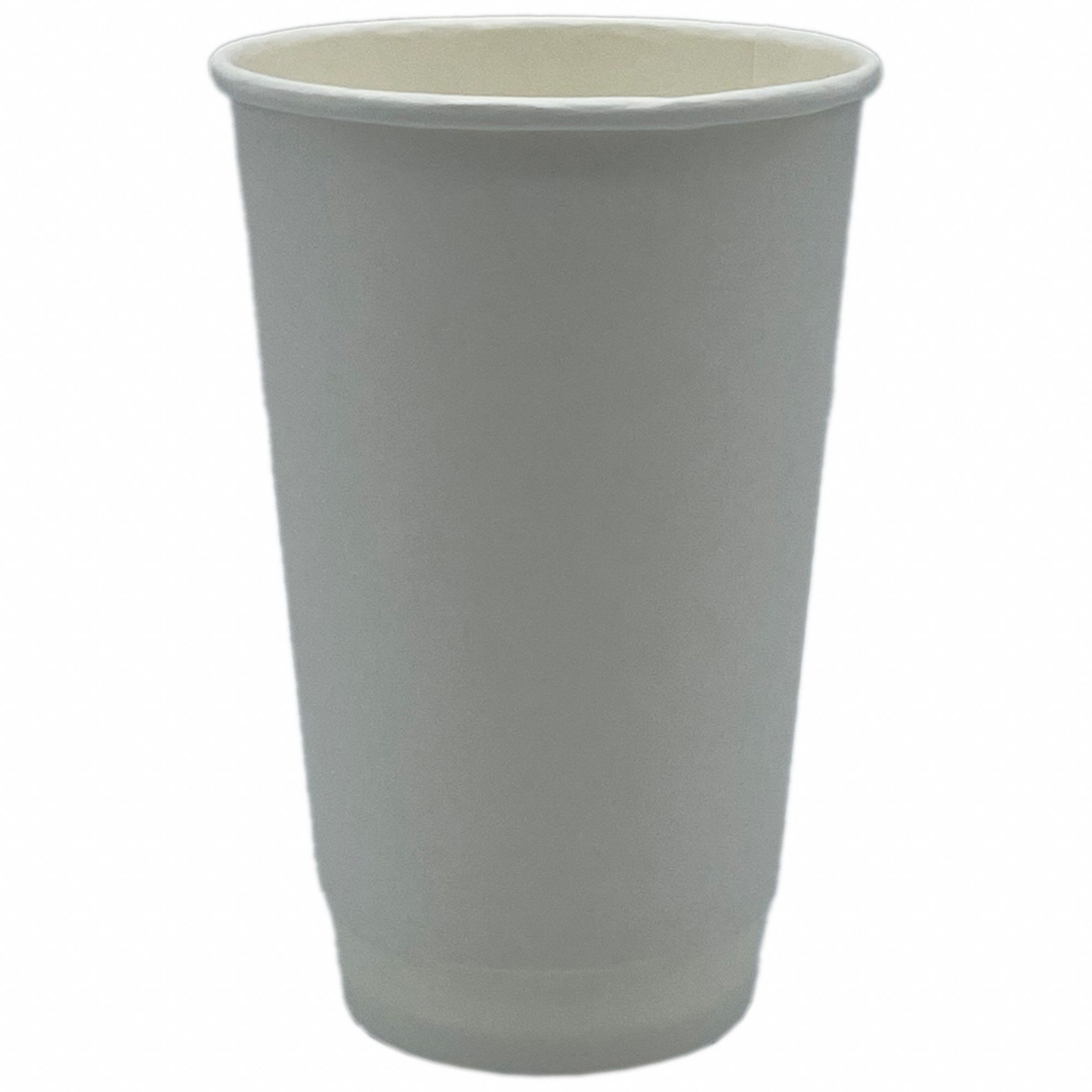 Disposable Hot Cup: 16 oz Capacity, White, Paper, Unwrapped, Patternless, 500 PK