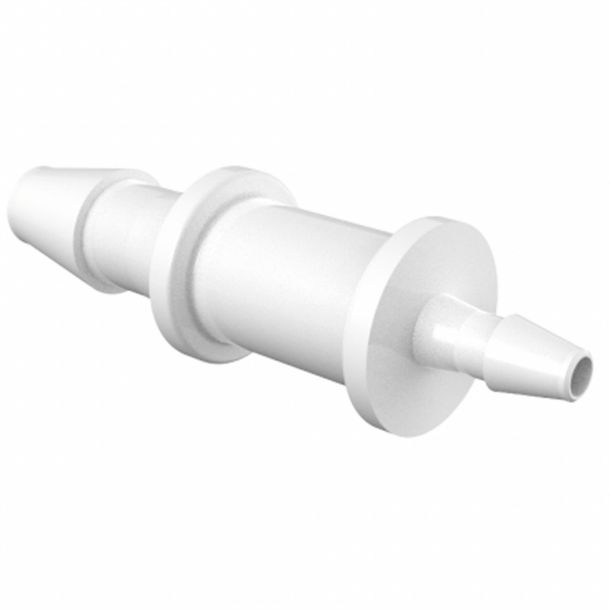 Barbed Fitting Coupling: 1/8 in ID x 1/16 in ID size, Barbed x Barbed, Polypropylene, 10 PK