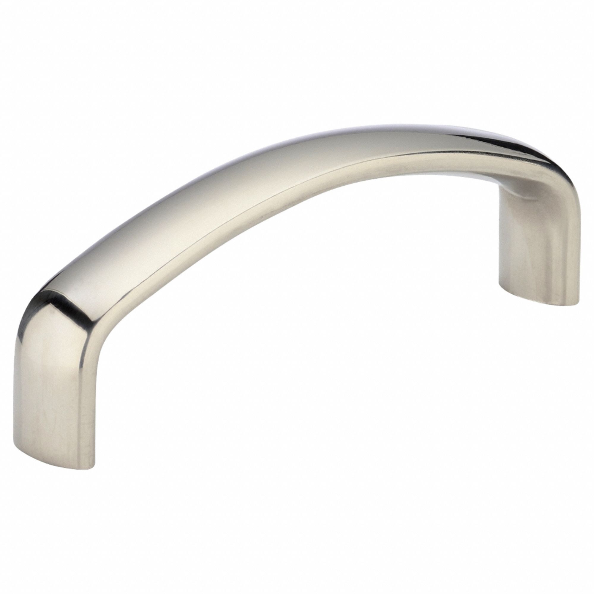 Pull Handle: Threaded Holes, Stainless Steel, Silver, 3.5 in Mounting Hole Center to Center