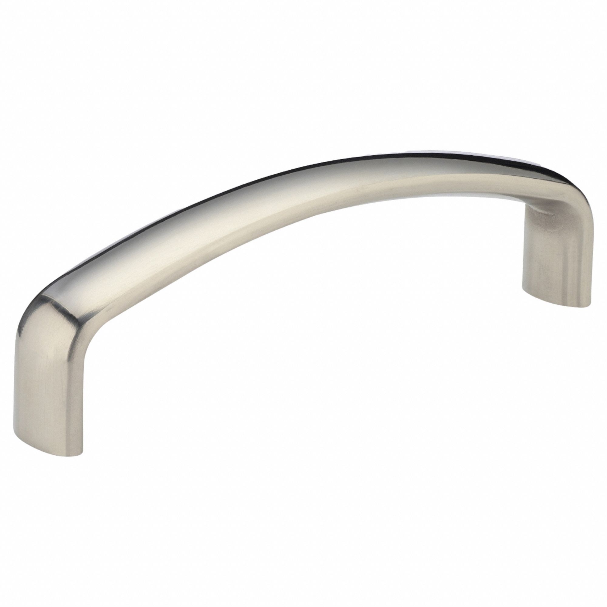 Pull Handle: Threaded Holes, Stainless Steel, Silver, 4 in Mounting Hole Center to Center