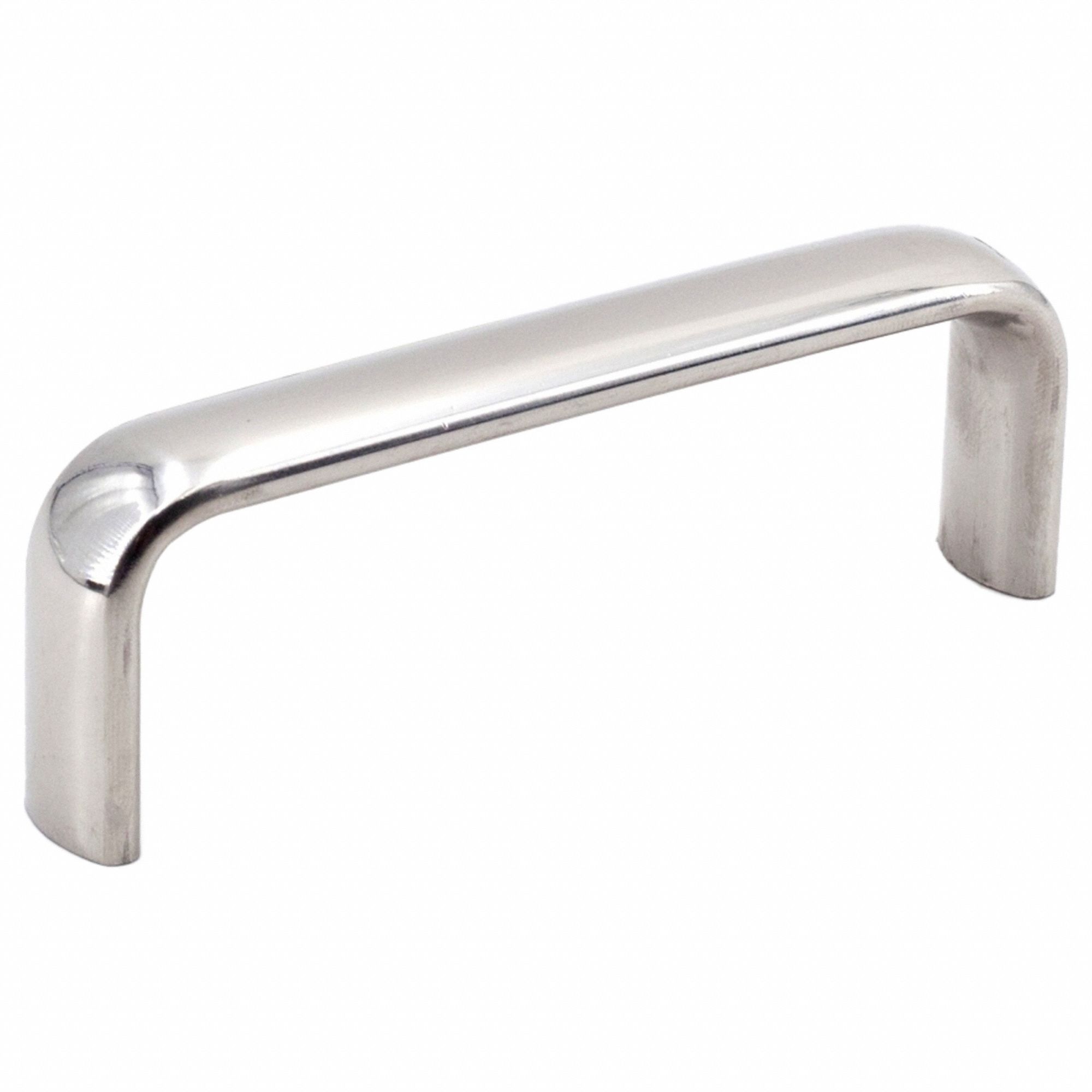 Pull Handle: Threaded Holes, Stainless Steel, Silver, 3.5 in Mounting Hole Center to Center