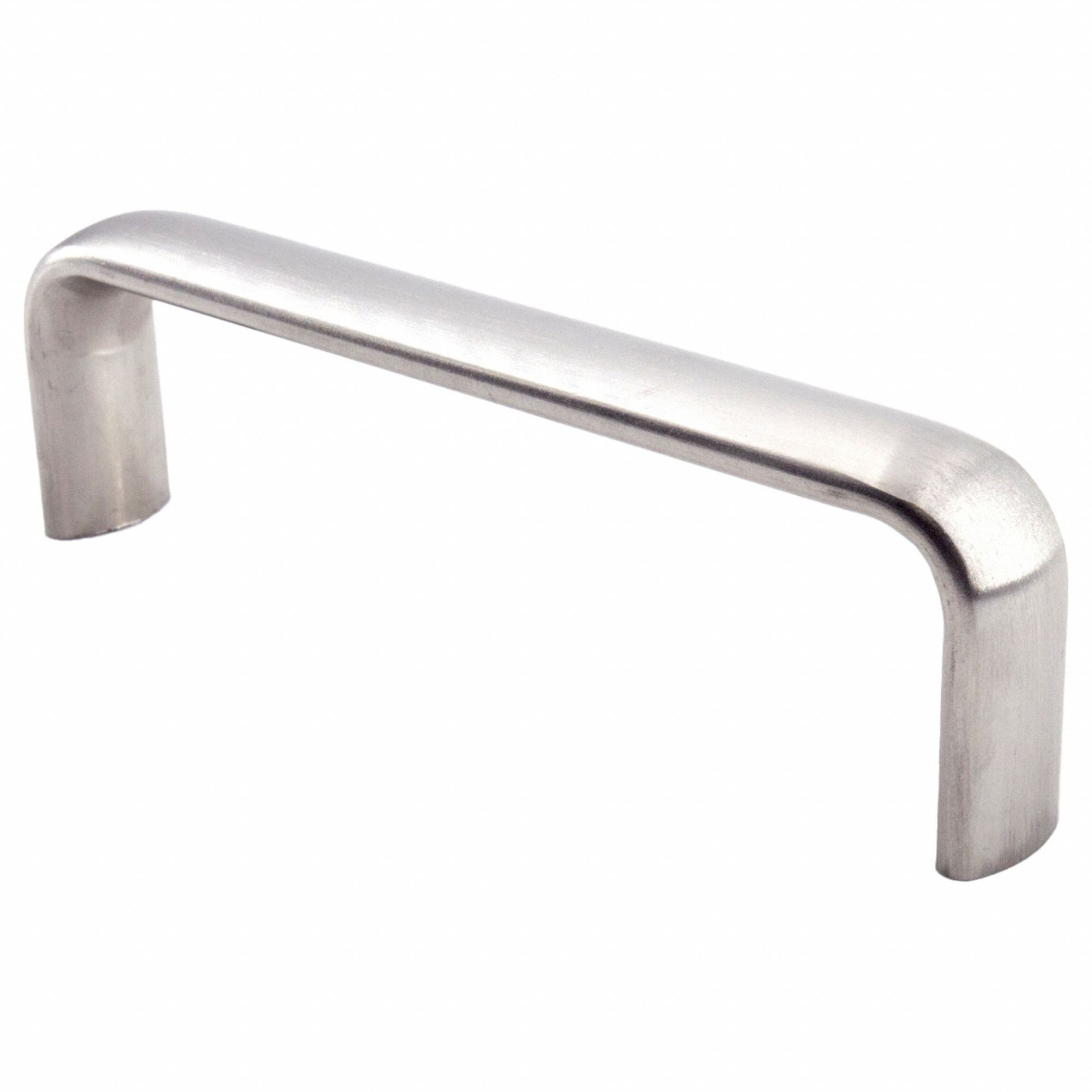 Pull Handle: Threaded Holes, Stainless Steel, Silver, 4 in Mounting Hole Center to Center