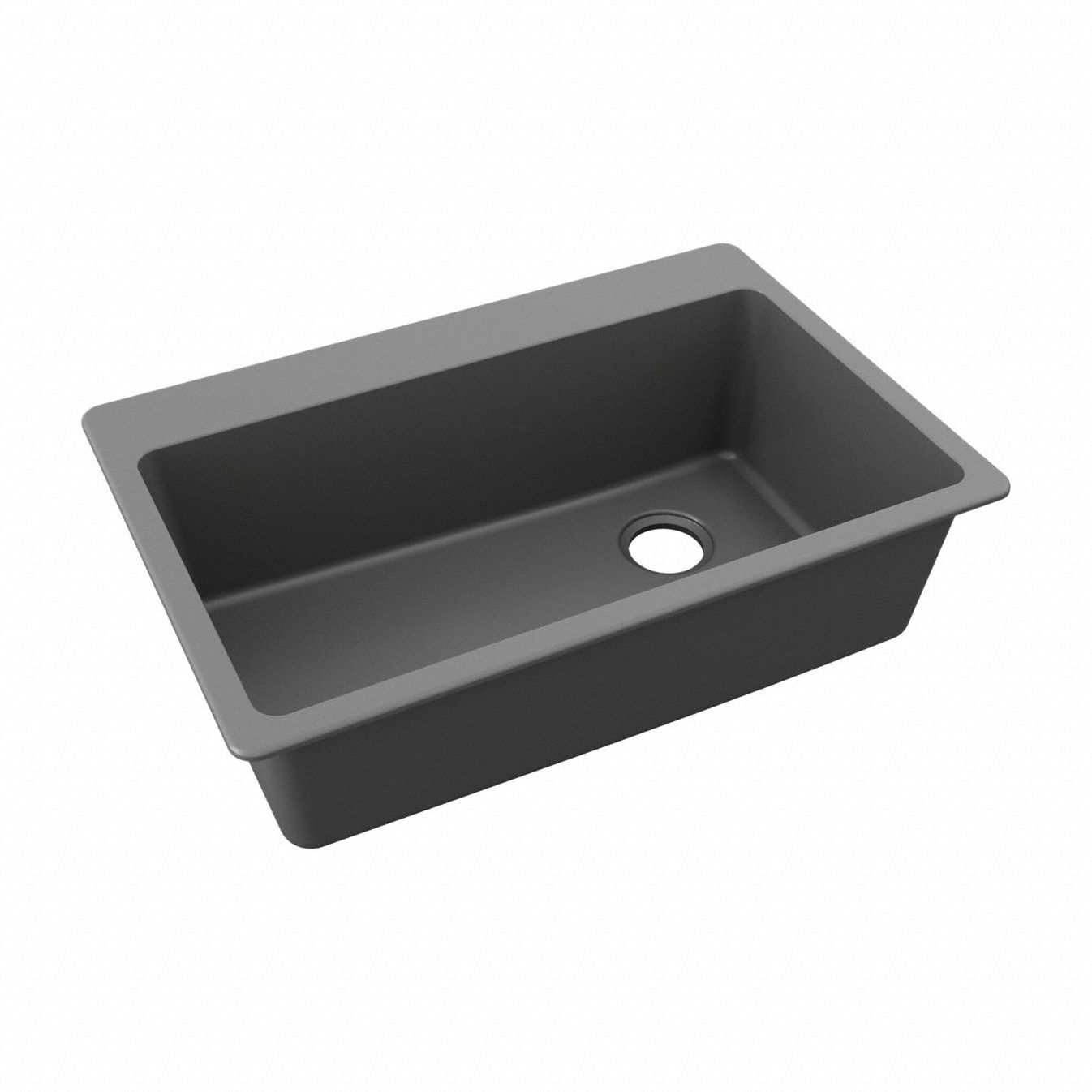 Sink: 33 in Overall Lg, 22 in Overall Wd, 9 1/2 in Bowl Dp, 30 3/8 in Bowl Lg, 1 Bowls