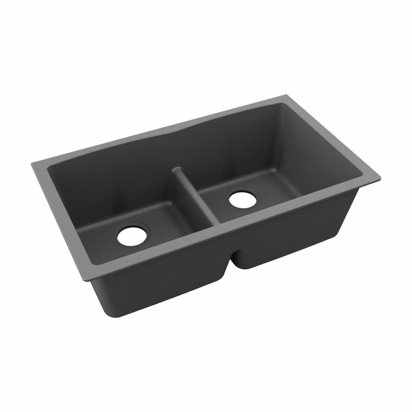 Sink: 33 in Overall Lg, 19 in Overall Wd, 10 in Bowl Dp, 15 1/4 in Bowl Lg, 2 Bowls