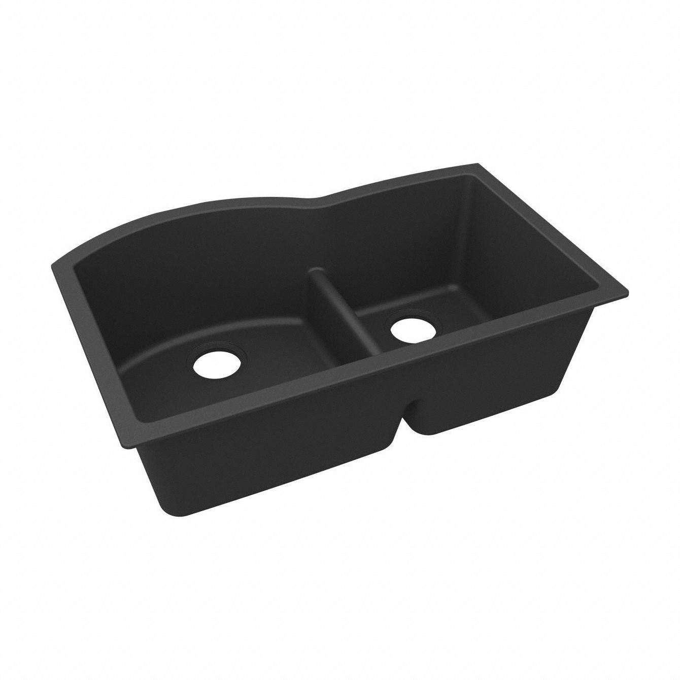 Sink: 33 in Overall Lg, 22 in Overall Wd, 10 in Bowl Dp, 17 1/4 in Bowl Lg, 2 Bowls, Black