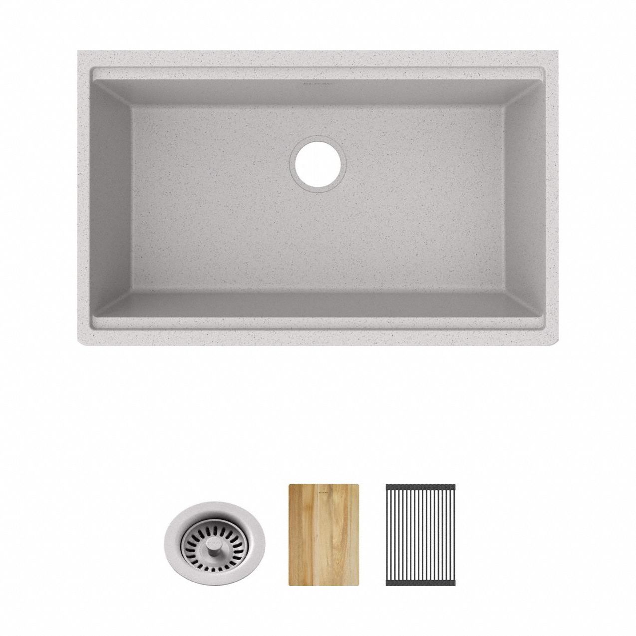 Sink: 32 1/2 in Overall Lg, 19 3/8 in Overall Wd, 9 1/8 in Bowl Dp, 30 3/4 in Bowl Lg, 1 Bowls