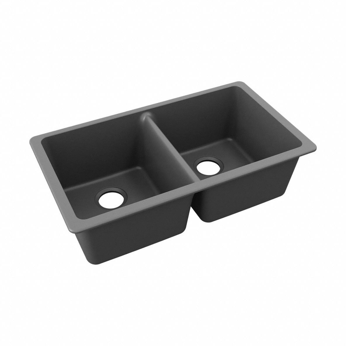 Sink: 33 in Overall Lg, 18 1/2 in Overall Wd, 9 1/2 in Bowl Dp, 14 1/4 in Bowl Lg, 2 Bowls