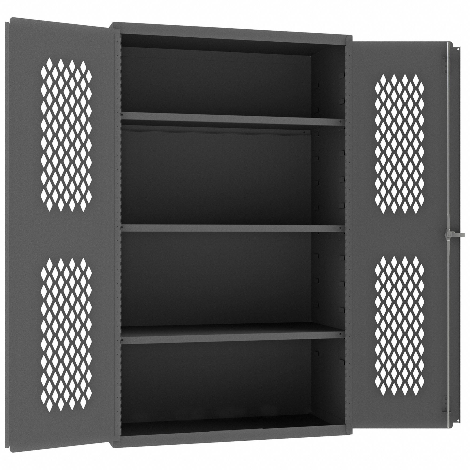 STORAGE CABINET, 36 X 24 X 72 IN, 3 ADJUSTABLE SHELVES, SWING HANDLE/KEYED, FRAME, GREY