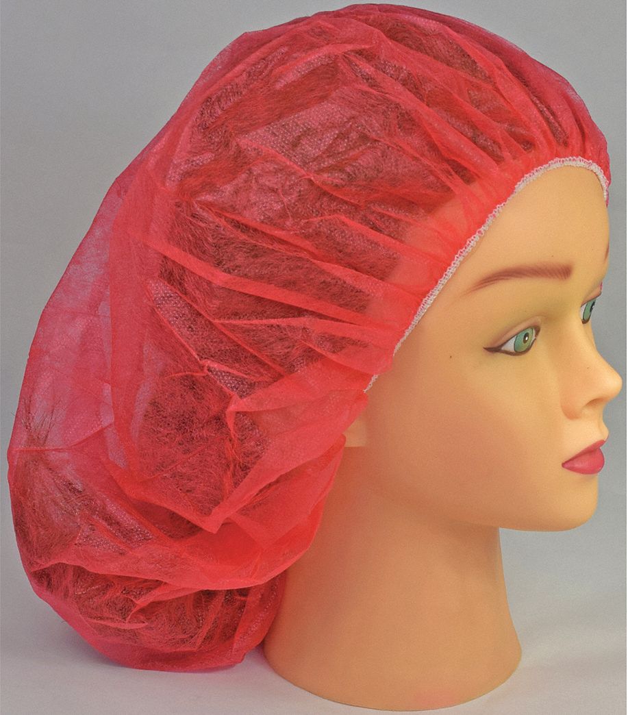 BOUFFANT CAP, RED, SPUNBOND POLYPROPYLENE, LATEX FREE, 10-PK