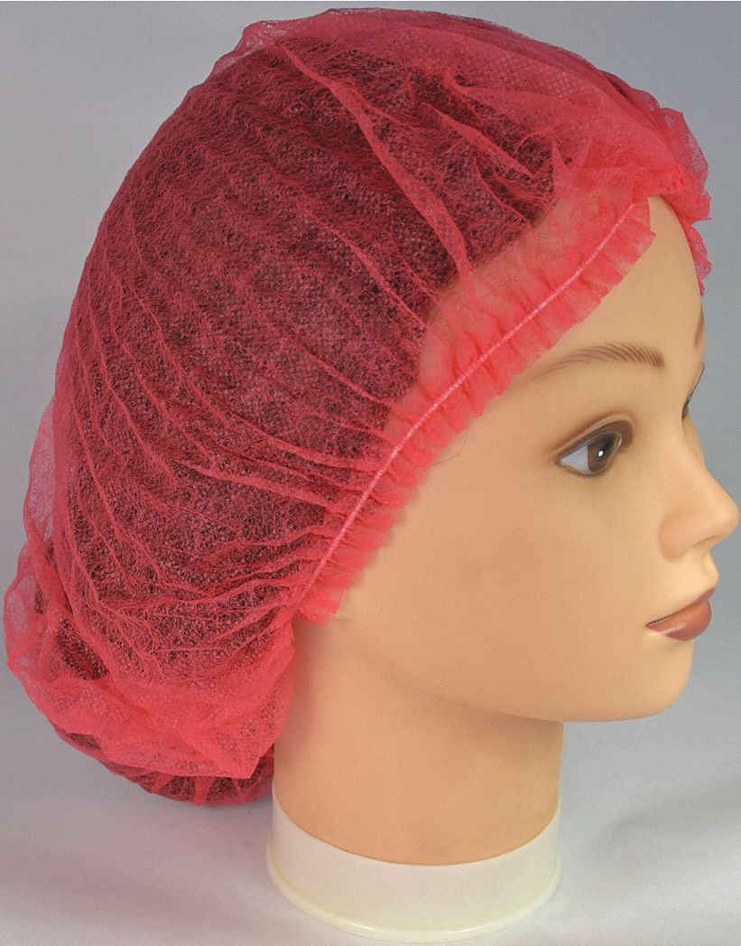 NON-WOVEN SPUNBOUND POLYPROPYLENE HAIRNET, FOLDED, RED, 21 IN, PKG 100