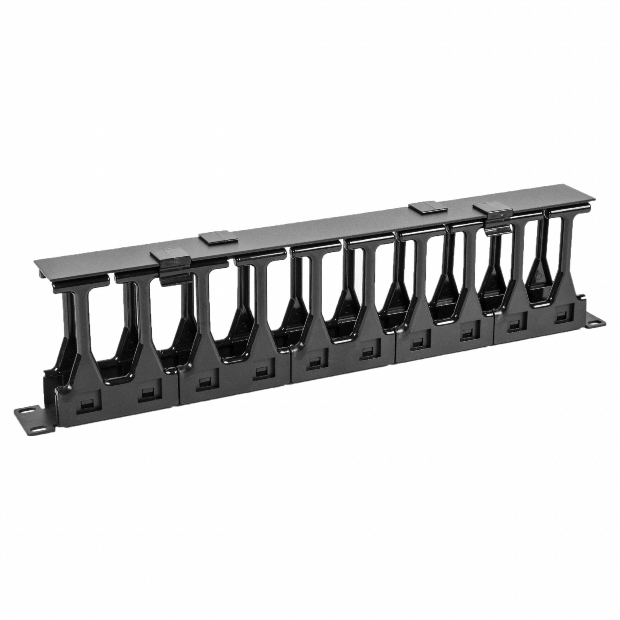 Cable Manager: Horizontal, 1 U, Single Side Sides, 4 1/2 in Overall Dp, Black