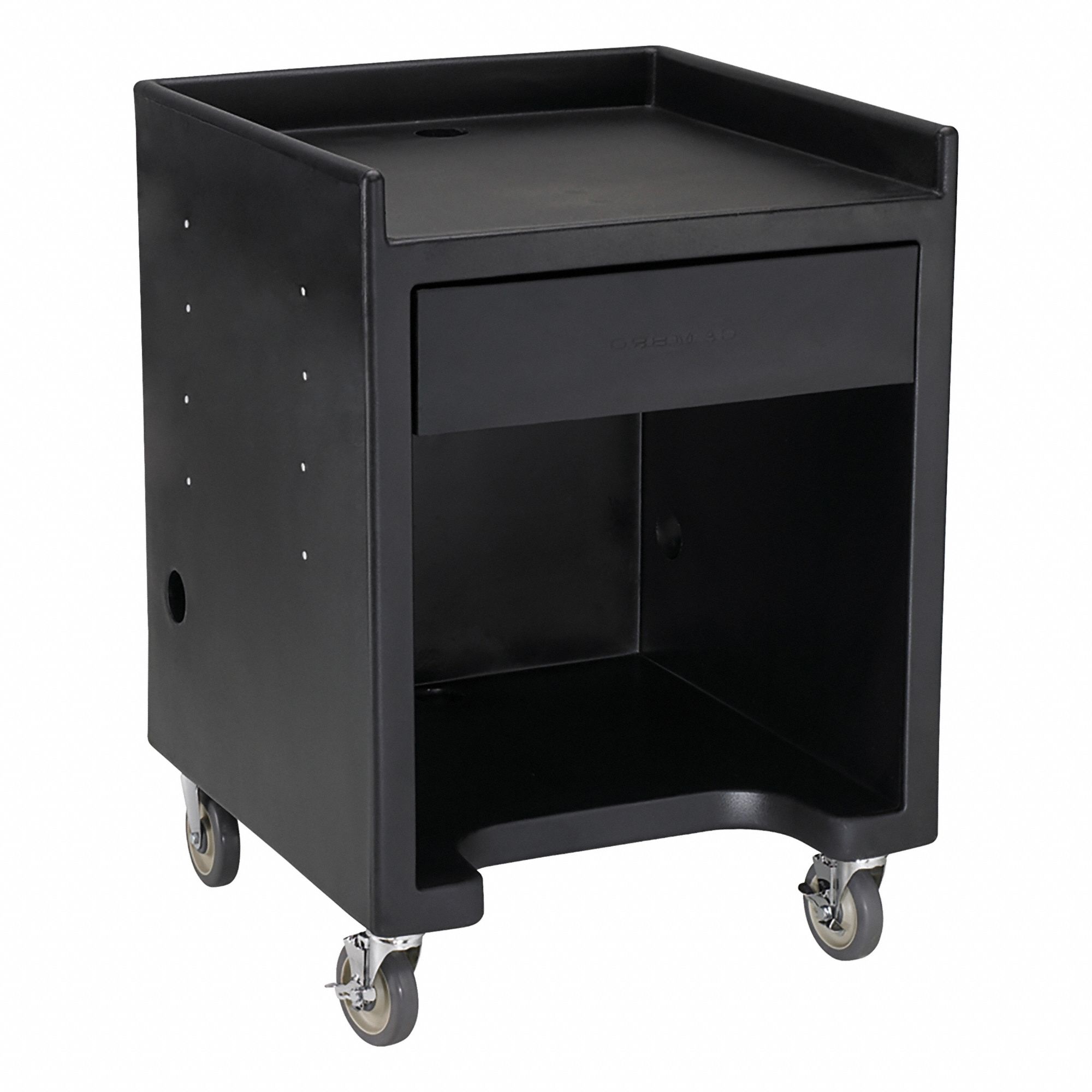 Equipment Stand: 2 Compartments, Black, Polyethylene, 28 in Overall Wd, 39 in Overall Ht, Plastic