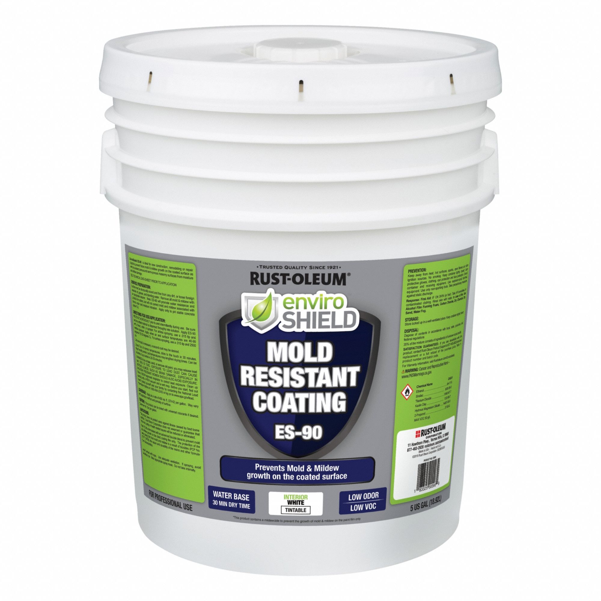 Mold Resistant Coating: Water, Vinyl Acrylic Latex, White, 5 gal Container Size