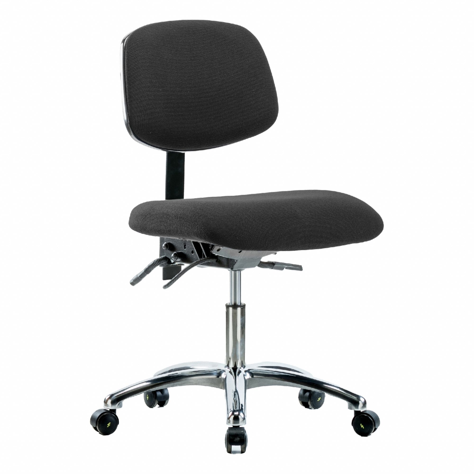 ESD Chair: Fabric, Armless, Ht Range 19 in to 24 in, 18 1/2 in Seat Wd, 17 in Seat Dp, 5 Casters