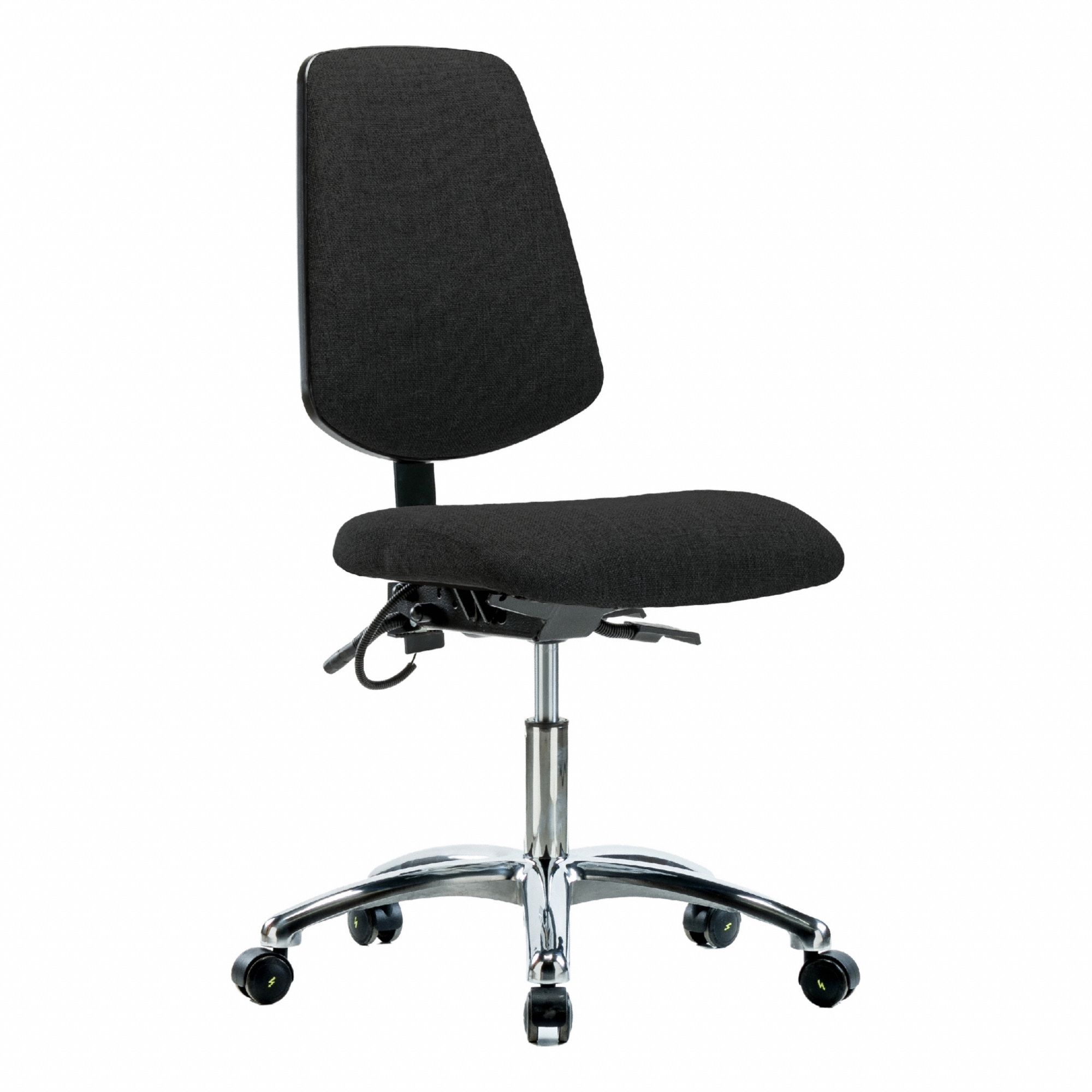 ESD Chair: Fabric, Armless, Ht Range 19 in to 24 in, 18 1/2 in Seat Wd, 17 in Seat Dp, 5 Casters