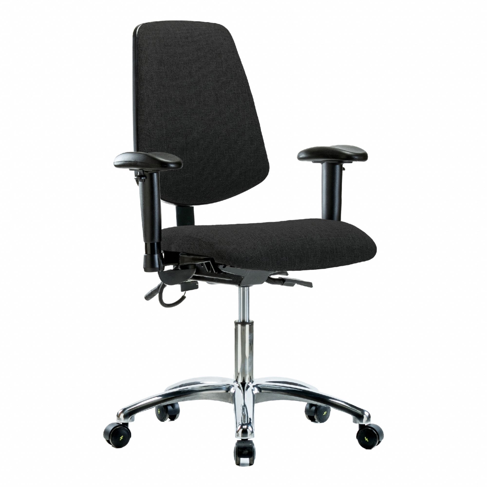 ESD Chair: Fabric, Arms Included, Ht Range 19 in to 24 in, 18 1/2 in Seat Wd, 17 in Seat Dp, Adj