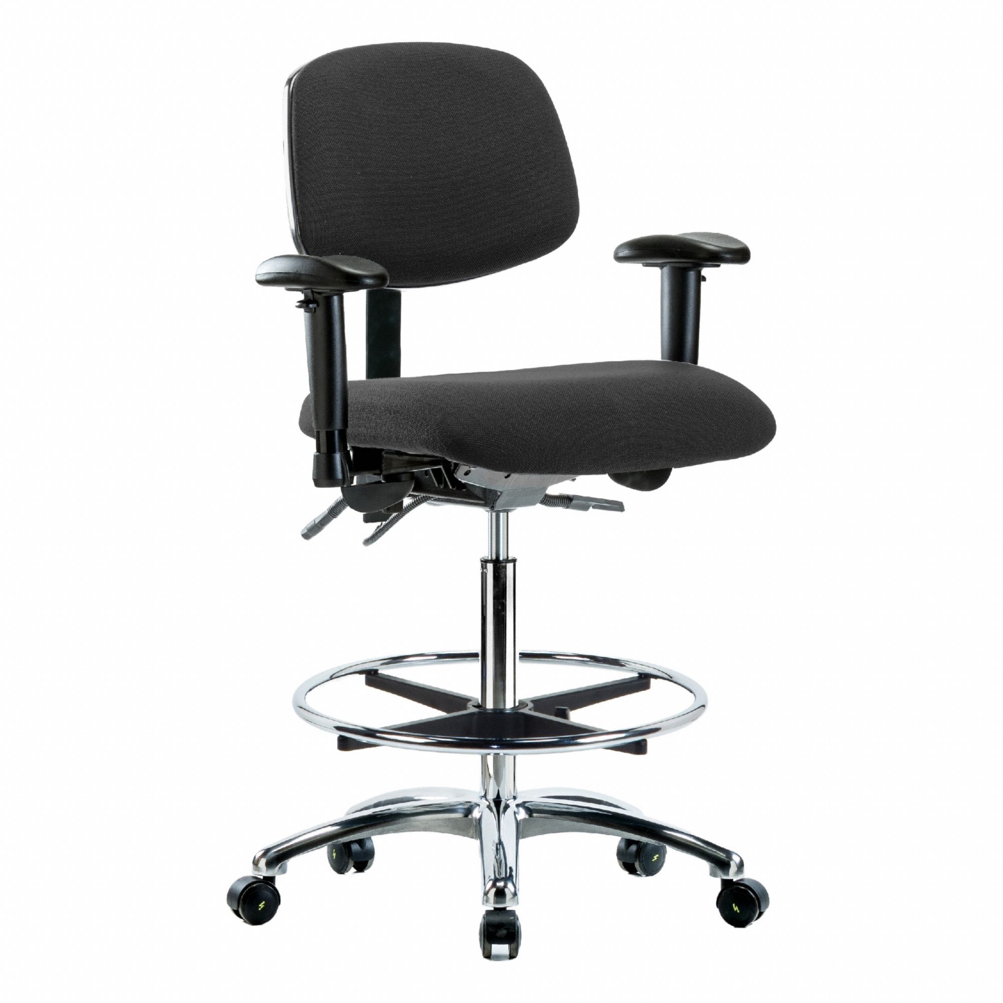 ESD Chair: Fabric, Arms Included, Ht Range 26 1/4 in to 36 in, 18 1/2 in Seat Wd, 17 in Seat Dp, Adj