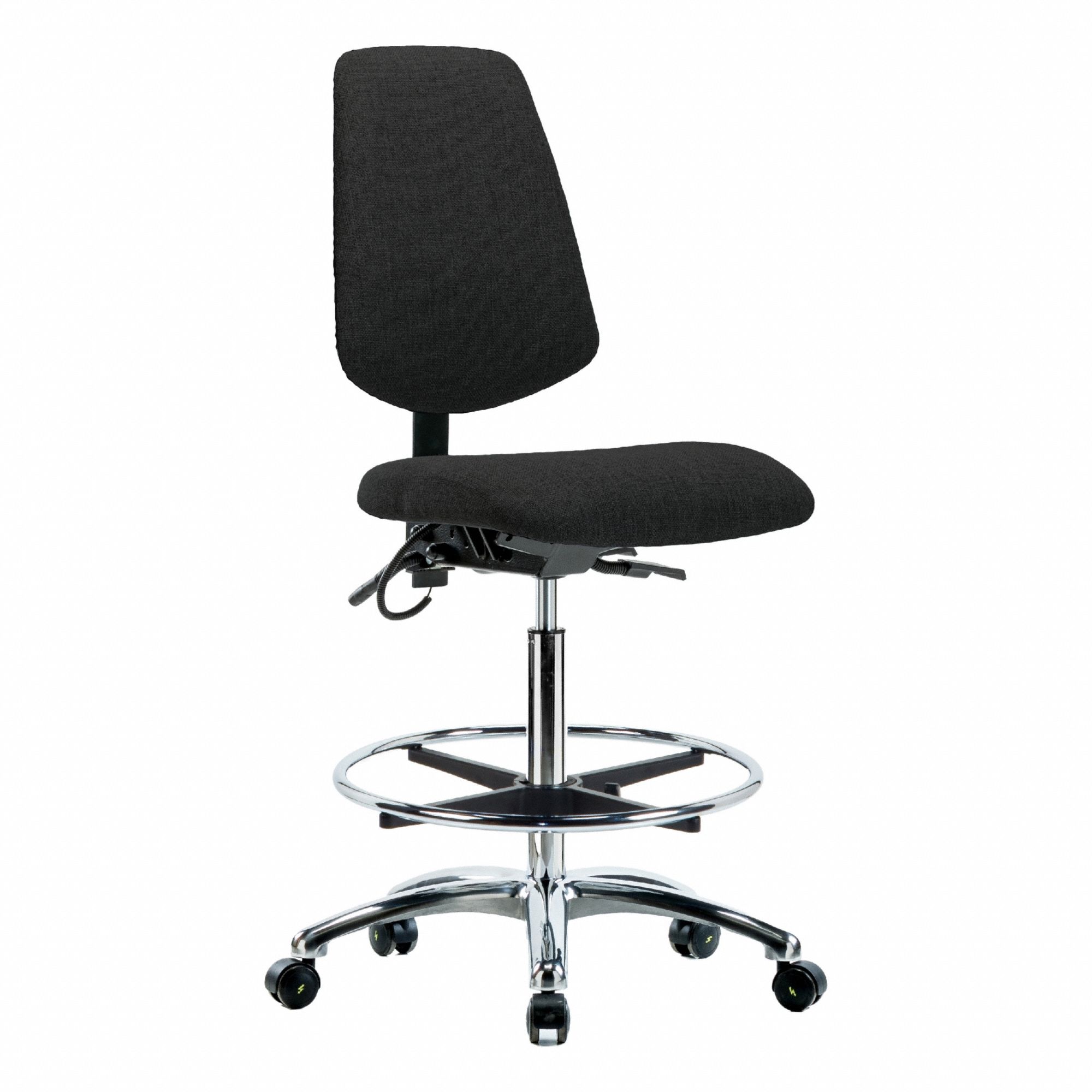 ESD Task Chair: Fabric, Armless, Ht Range 26 1/4 in to 36 in, 18 1/2 in Seat Wd, 17 in Seat Dp
