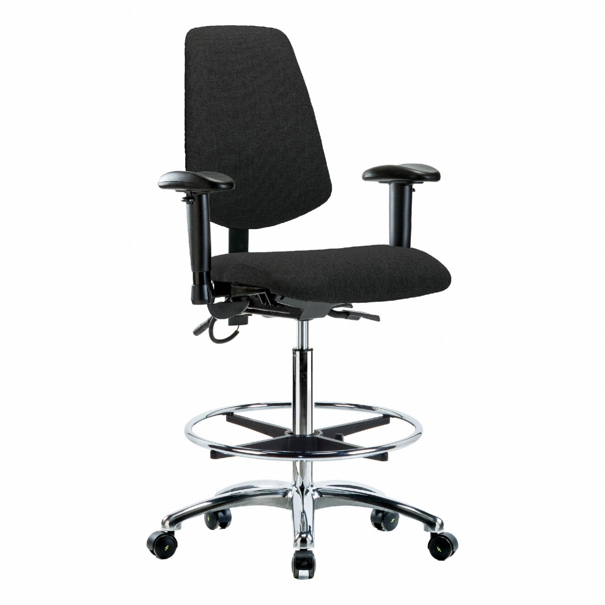 ESD Task Chair: Fabric, Arms Included, Ht Range 26 1/4 in to 36 in, 18 1/2 in Seat Wd, 17 in Seat Dp