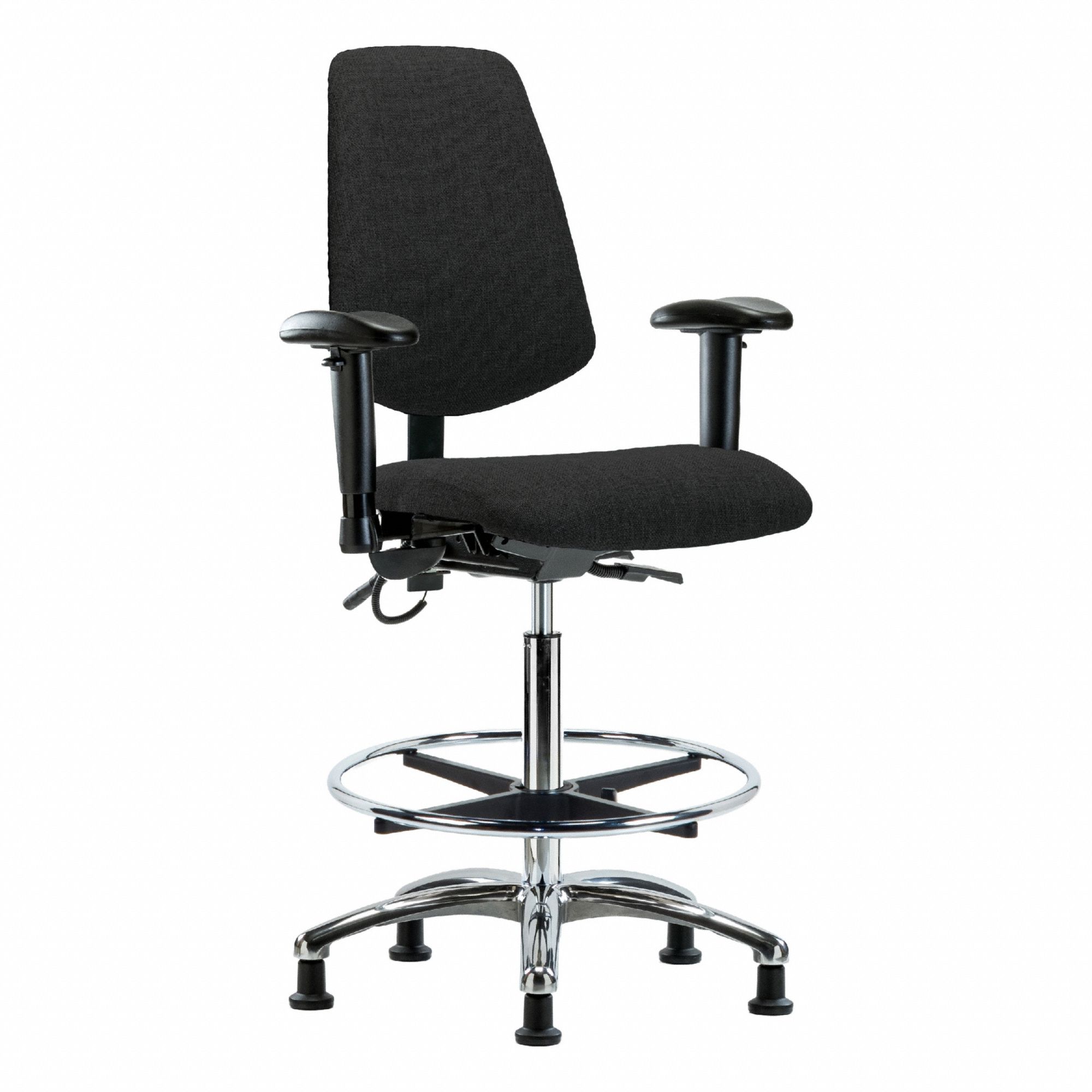 ESD Task Chair: Fabric, Arms Included, Ht Range 26 1/4 in to 36 in, 18 1/2 in Seat Wd, 17 in Seat Dp